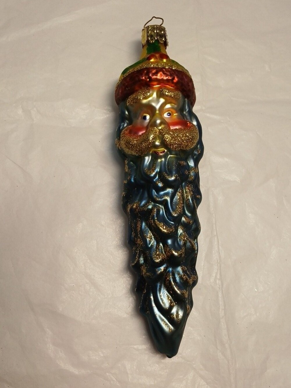 Vintage Christborn Glass Santa Glitter Ornament - Made In Germany